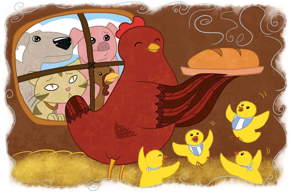 Illustration for "The Little Red Hen" story.