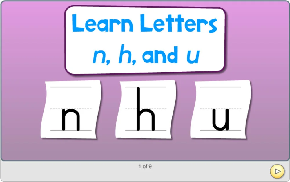 Screenshot of first slide from Learn Letters component.