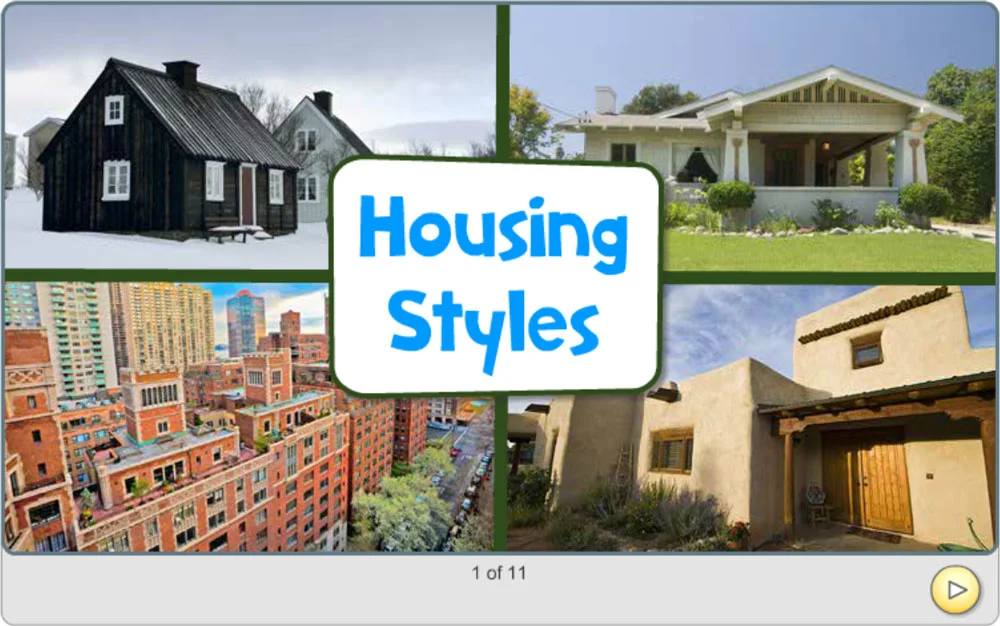 Screenshot of first slide of Housing Styles component.