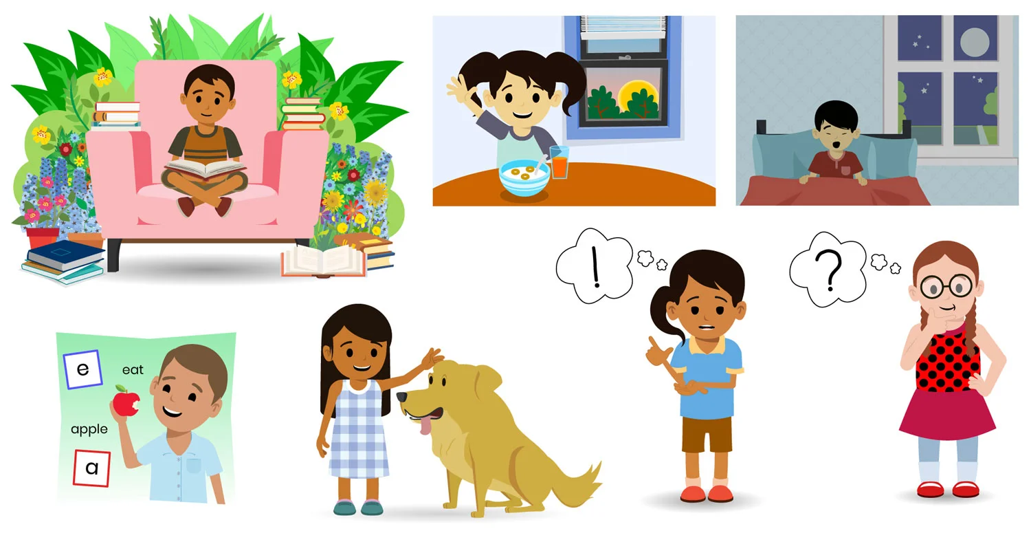 Collage of vector illustrations for grades K-5.