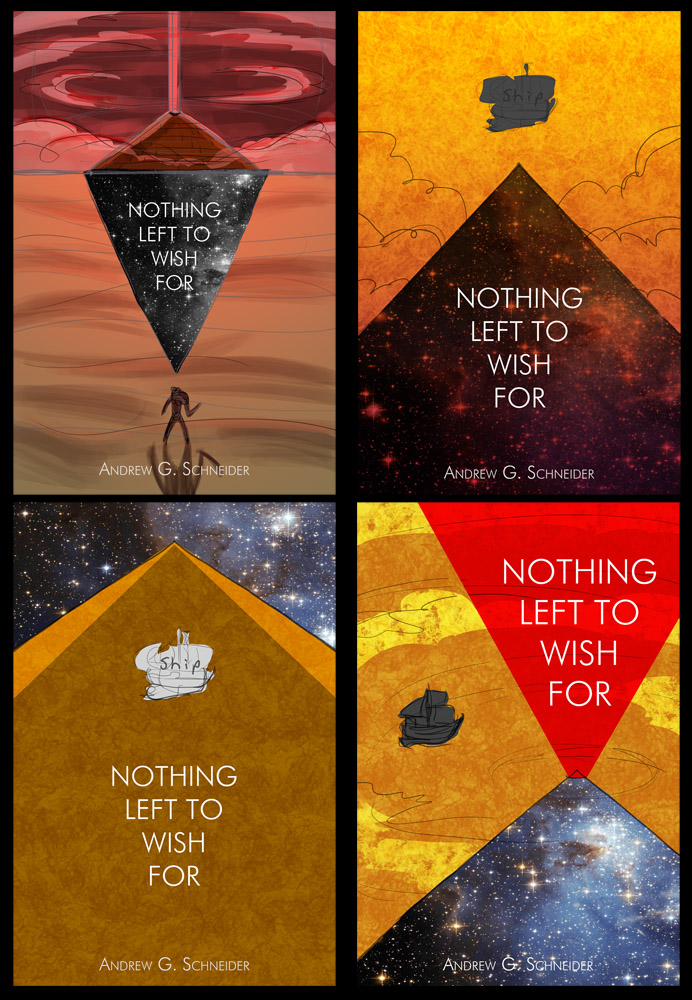 Rough color thumbnail ideas for Nothing Left to Wish For cover.